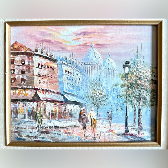 Original Vtg Parisian Street Oil Canvas Paint Fine Art Signed Caroline Burnett - Picture 4 of 7